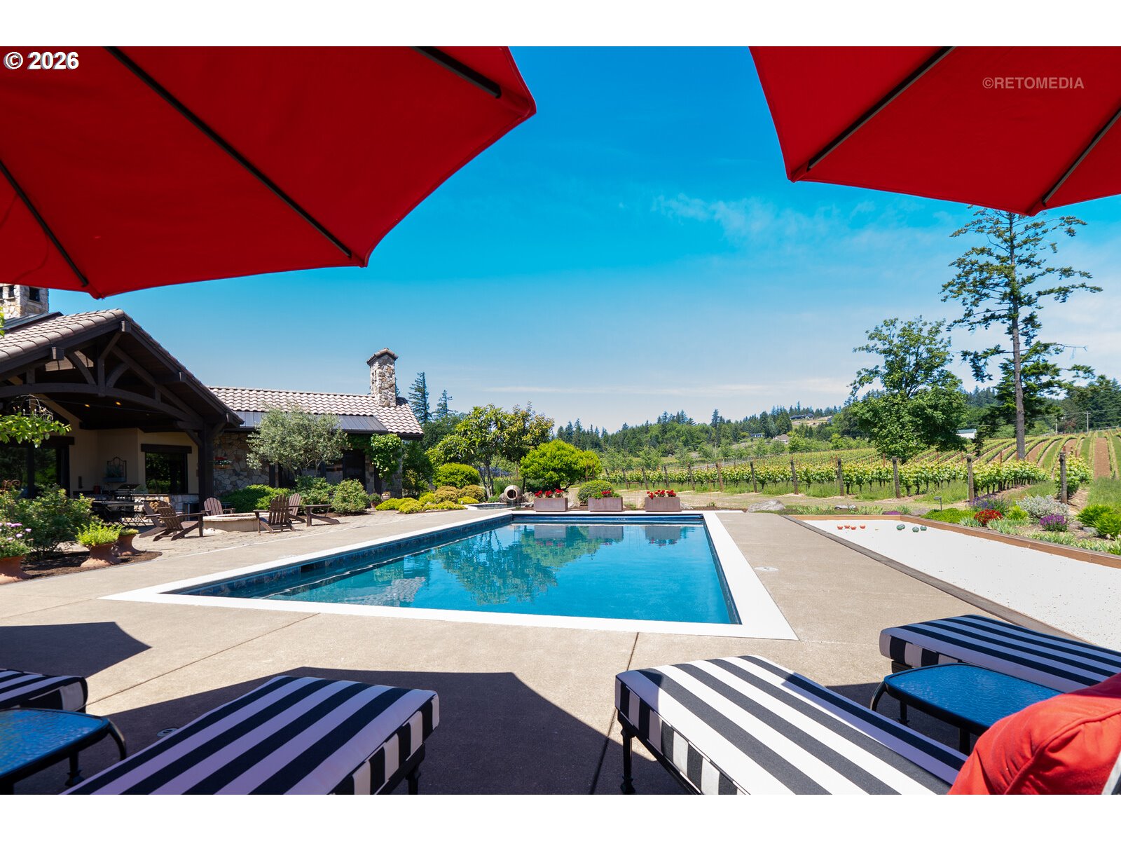 30460 Northeast Bell Road Newberg, OR 97132 - Photo 31 of 48 a view of a swimming pool with a lounge chairs in the patio