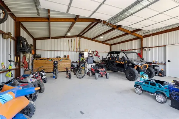 a view of a storage room with gym equipment