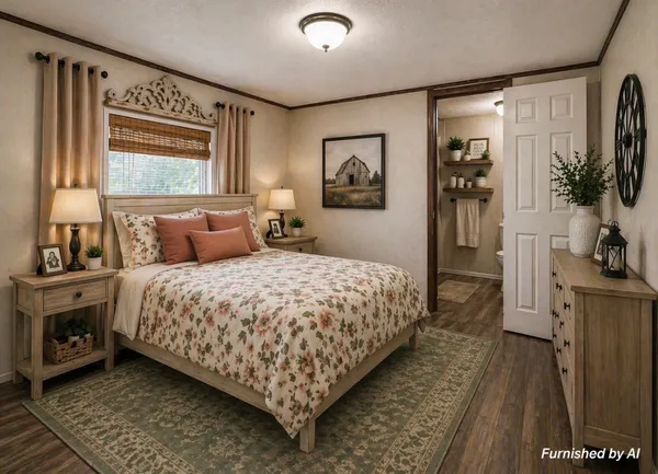 a bedroom with a large bed and a window