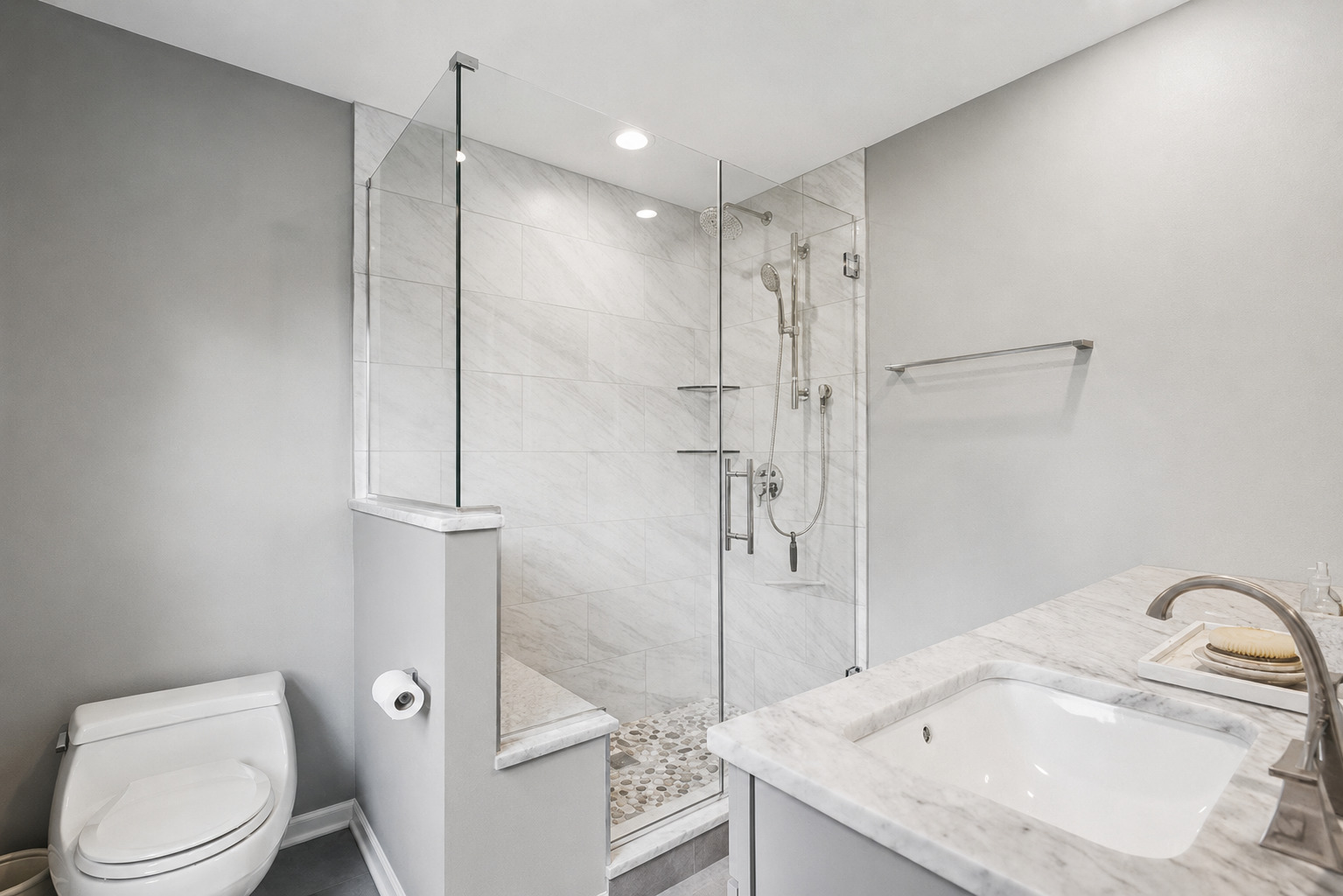 250 Wilshire Road Lake Forest, IL 60045 - Photo 14 of 28 a bathroom with a granite countertop sink toilet and shower