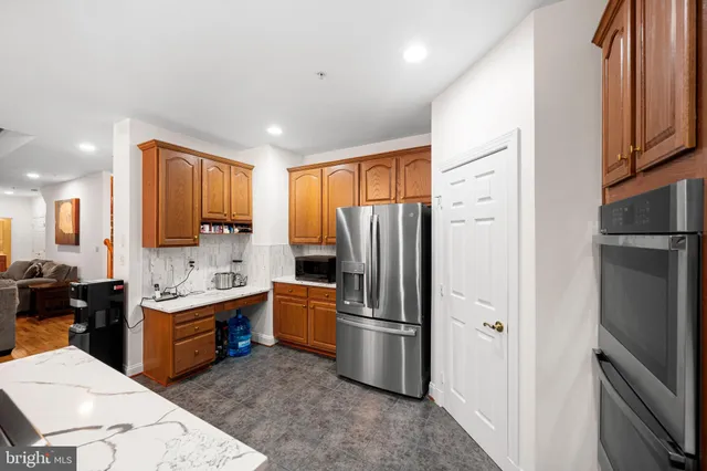a bathroom with a glass door shower