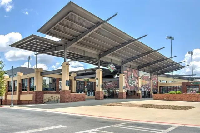 a view of a building with a patio