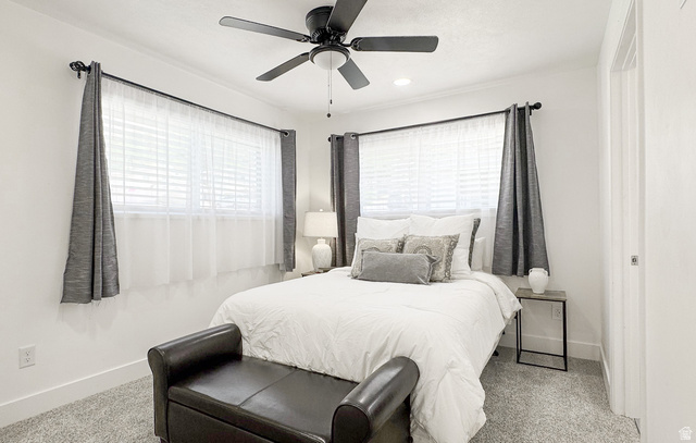 120 North 1230 E Street Springville, UT 84663 - Photo 16 of 60 Bright room featuring white walls, textured carpeting, and a ceiling fan with integrated lighting