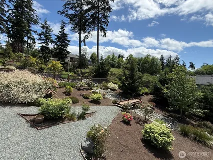 a view of a garden with a pathway