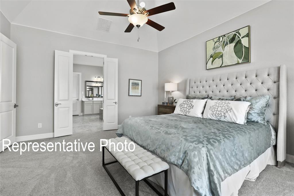 331 Fire Blade Drive Aledo, TX 76008 - Photo 12 of 17 Carpeted room featuring a ceiling fan with light fixture, recessed lighting, and a tray ceiling