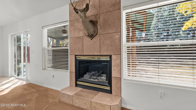 a view of a room with windows