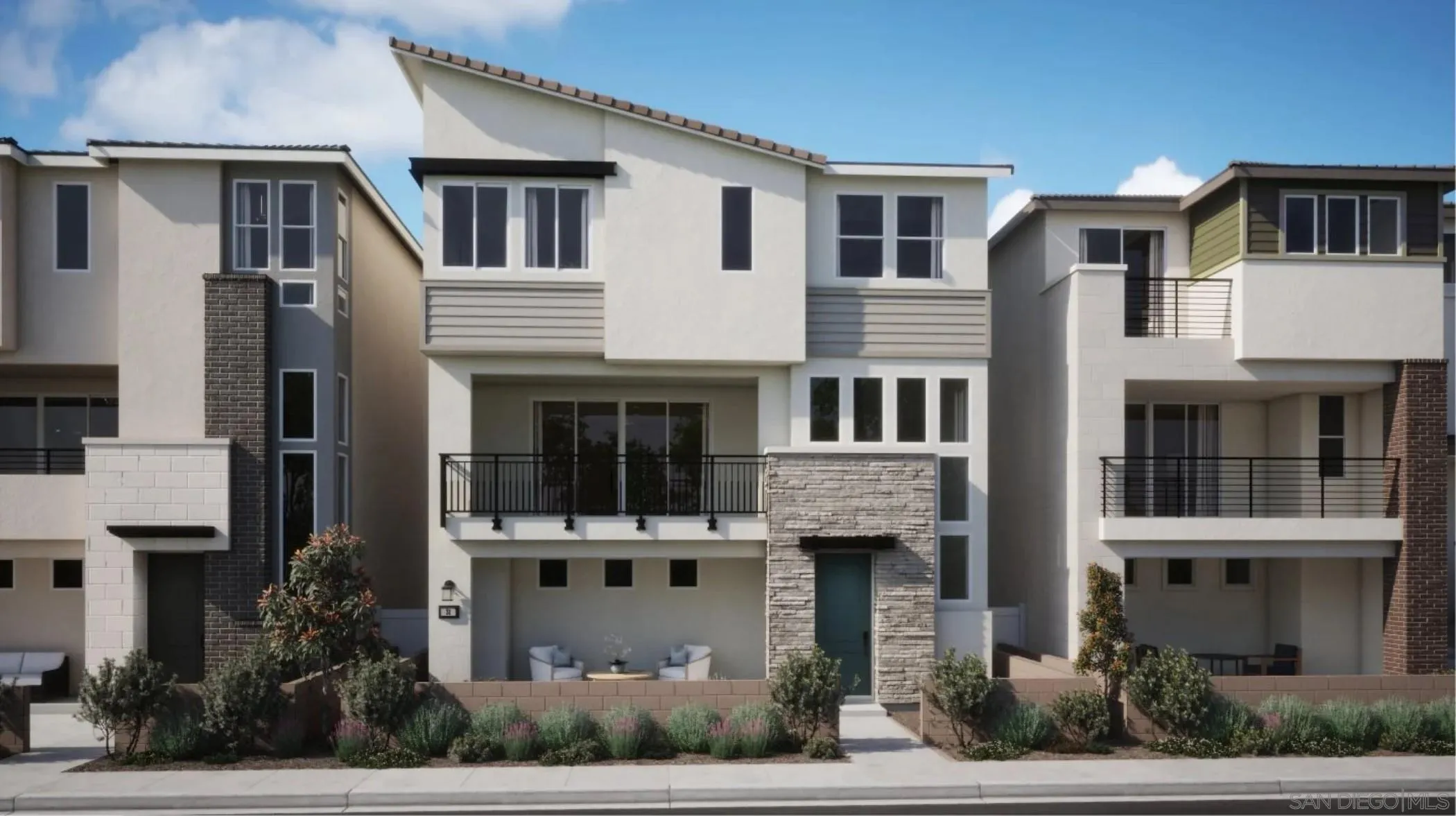 a front view of residential houses