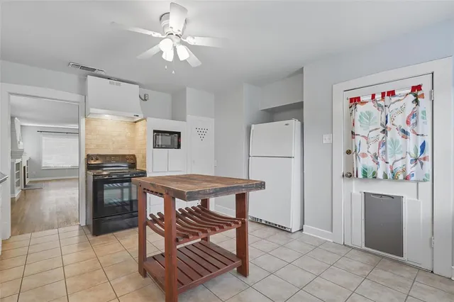 a kitchen with stainless steel appliances a stove a refrigerator and a refrigerator