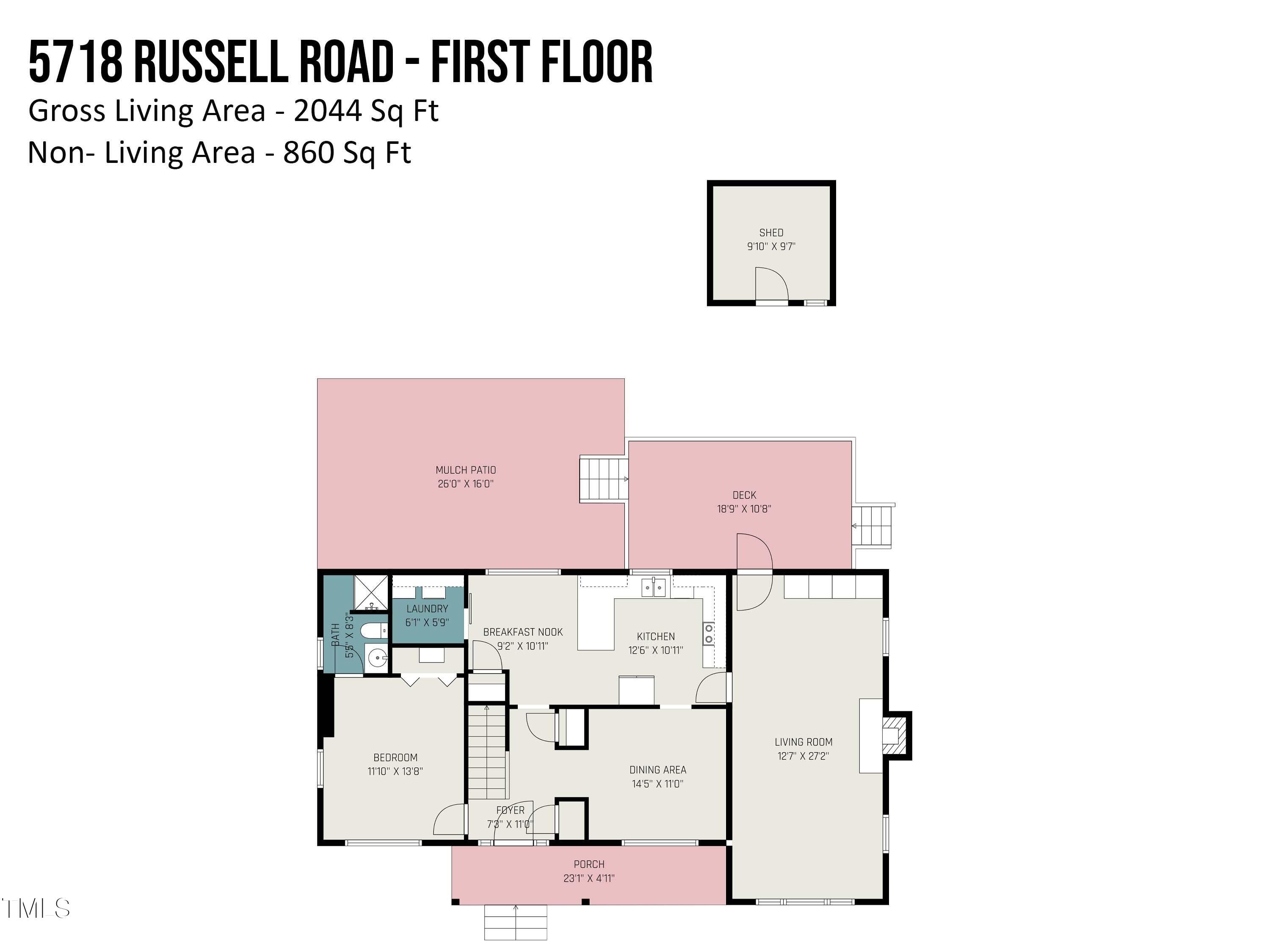 5718 Russell Road Durham, NC 27712 - Photo 32 of 33 1st Floor Plan 5718 Russell Rd.