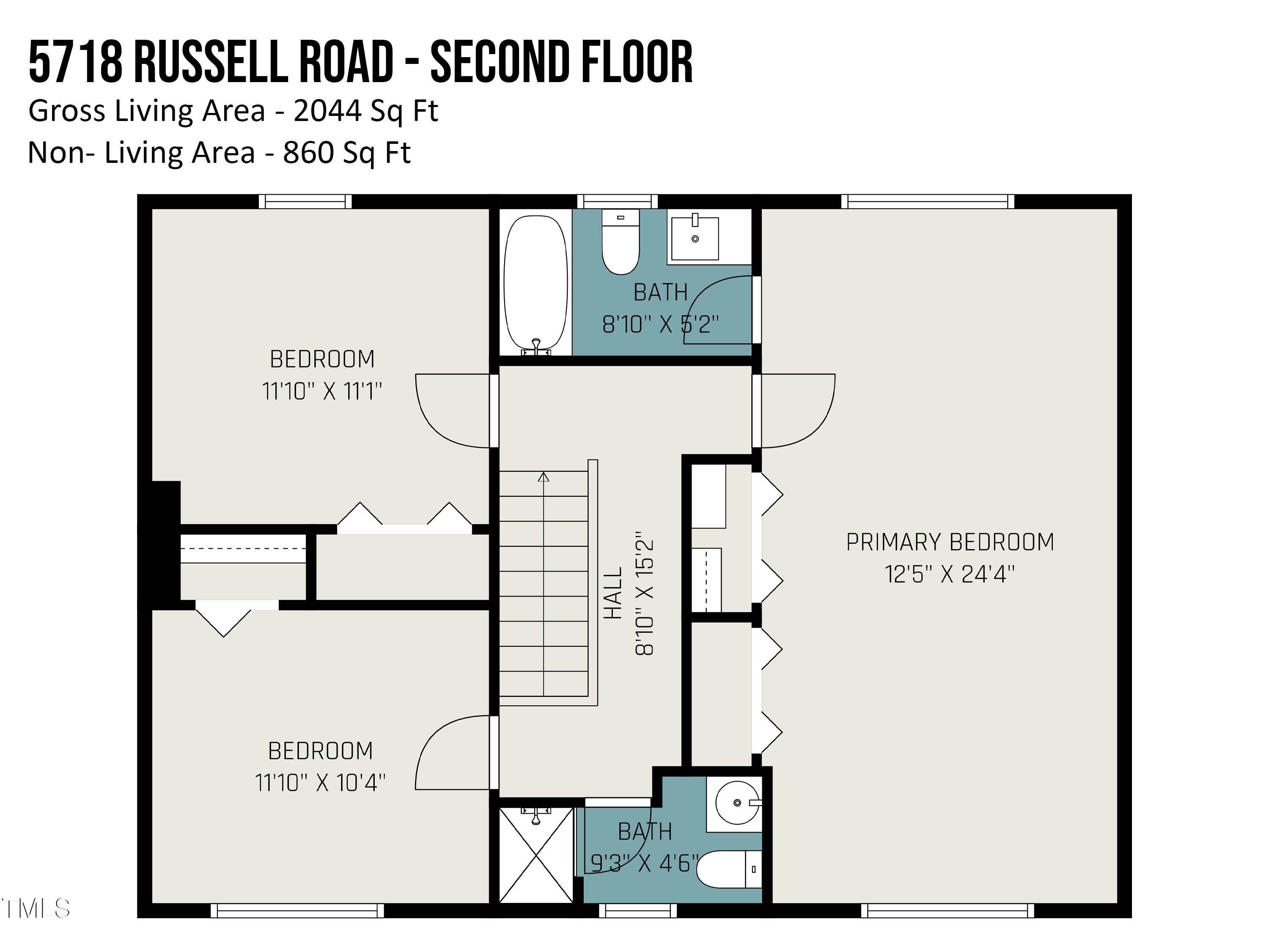 5718 Russell Road Durham, NC 27712 - Photo 33 of 33 2nd Floor Plan 5718 Russell Rd.