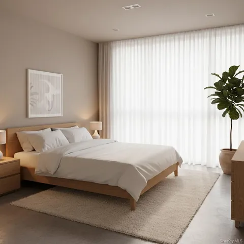 a bedroom with a bed lamp and window