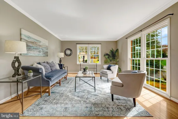 a living room with furniture a rug and a window