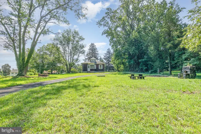 a view of swimming pool with a garden and trees