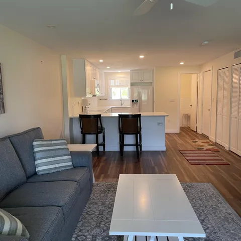 a living room with furniture rug and wooden floor