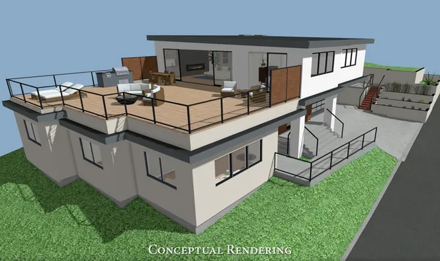 a view of a house with backyard and porch