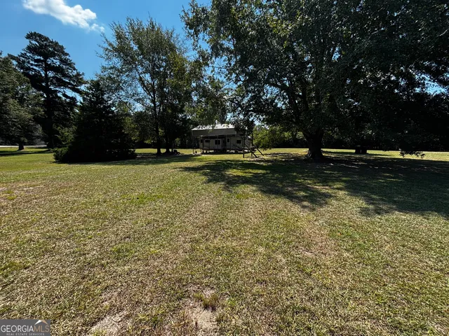 a view of a garden with trees