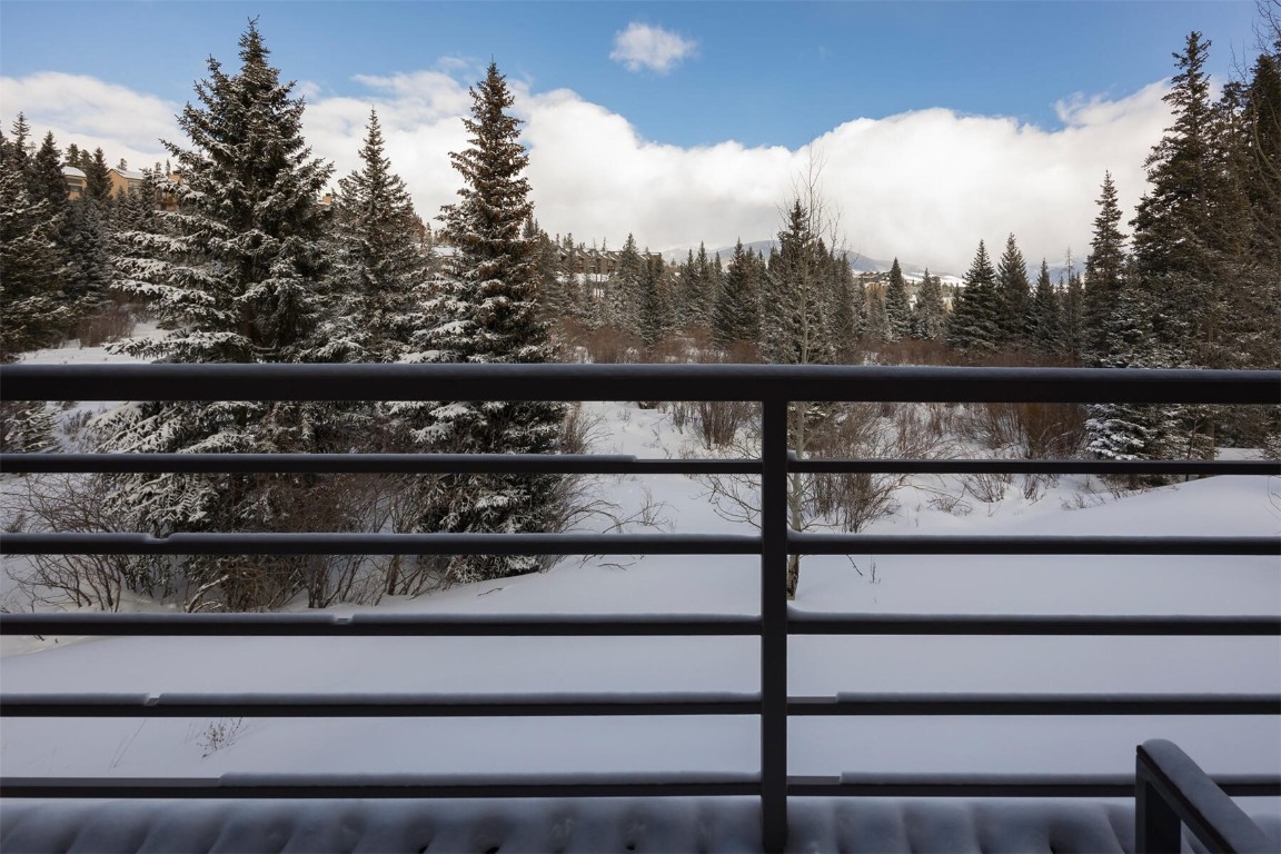 10000 Ryan Gulch Road, Unit G105 Silverthorne, CO 80498 - Photo 11 of 37 Snow covered back of property with a wooded view