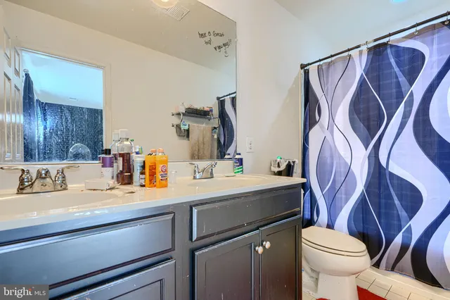a bathroom with a sink toilet vanity and shower
