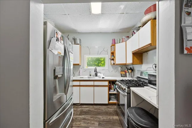 a kitchen with stainless steel appliances a sink stove and refrigerator