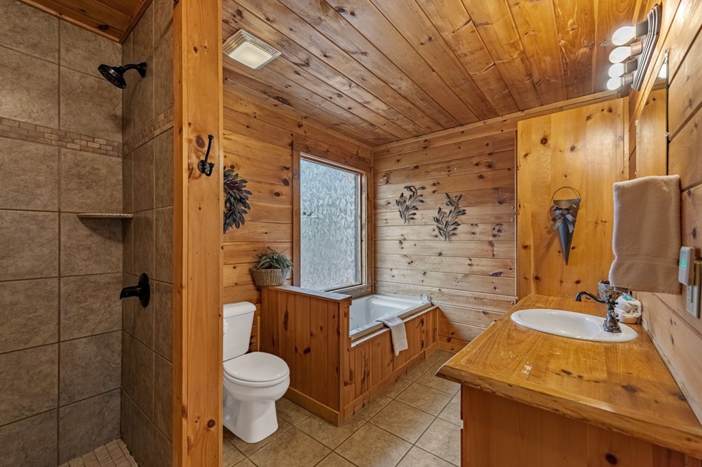 126 Sugar Mountain Road Blue Ridge, GA 30513 - Photo 20 of 78 a bathroom with a granite countertop sink toilet and shower