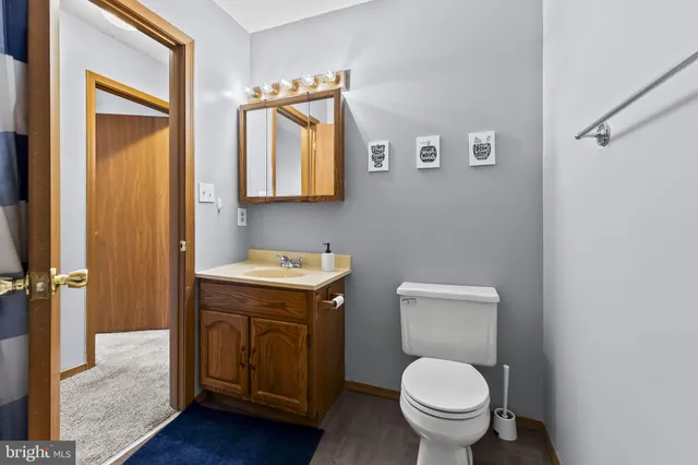 a bathroom with a toilet sink and mirror
