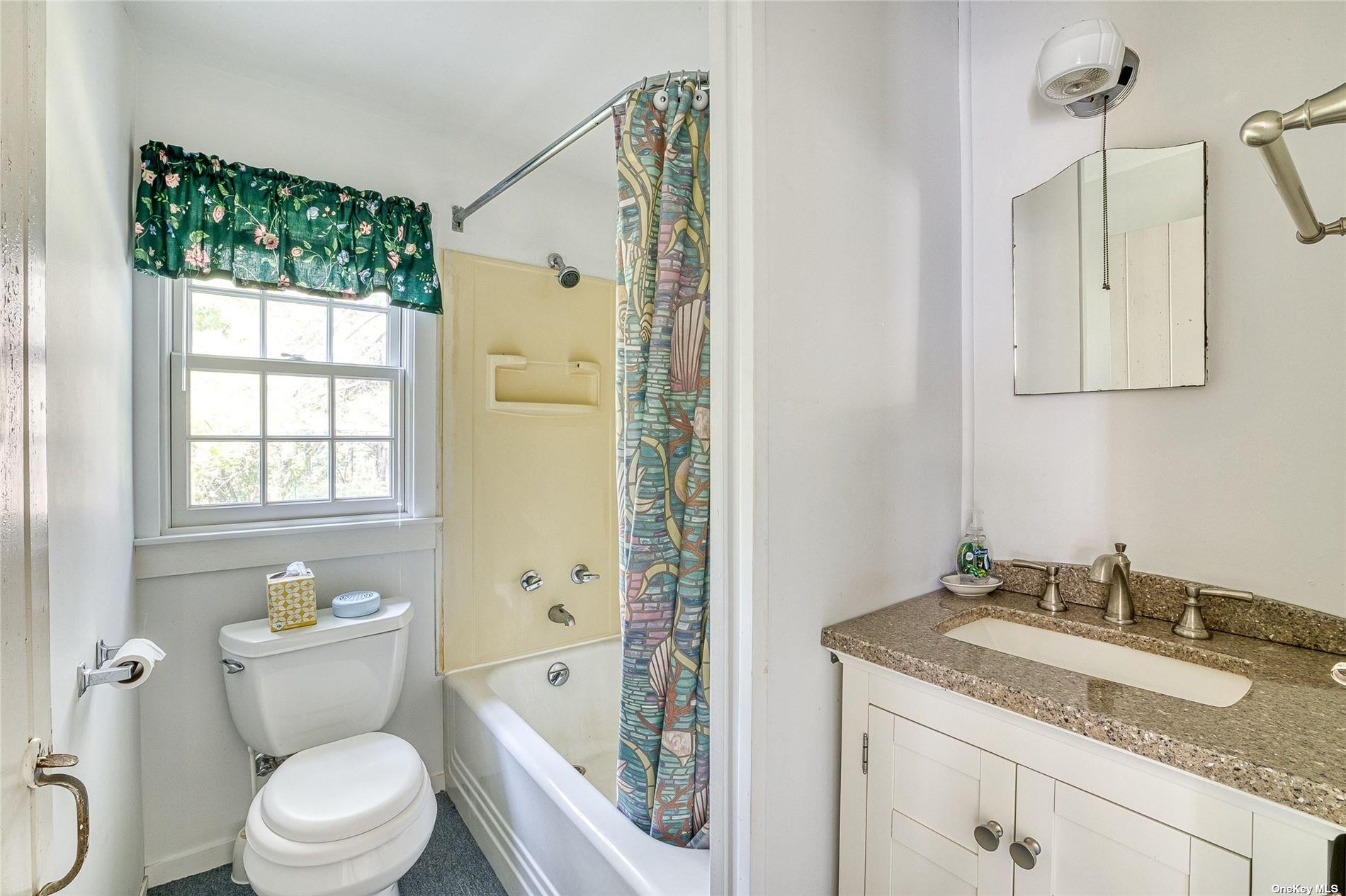 1695 Old Wood Path Southold, NY 11971 - Photo 27 of 32 a bathroom with a granite countertop sink toilet and shower