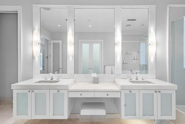 a view of cabinets and window