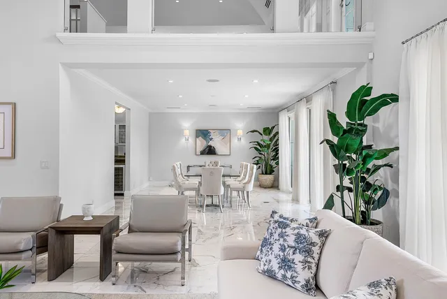 a living room with furniture potted plant and a rug