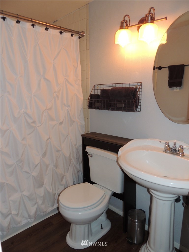 17609 Loop Lane Southeast Yelm, WA 98597 - Photo 14 of 23 a bathroom with a sink a toilet and a mirror