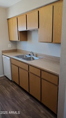 a kitchen with a sink and cabinets
