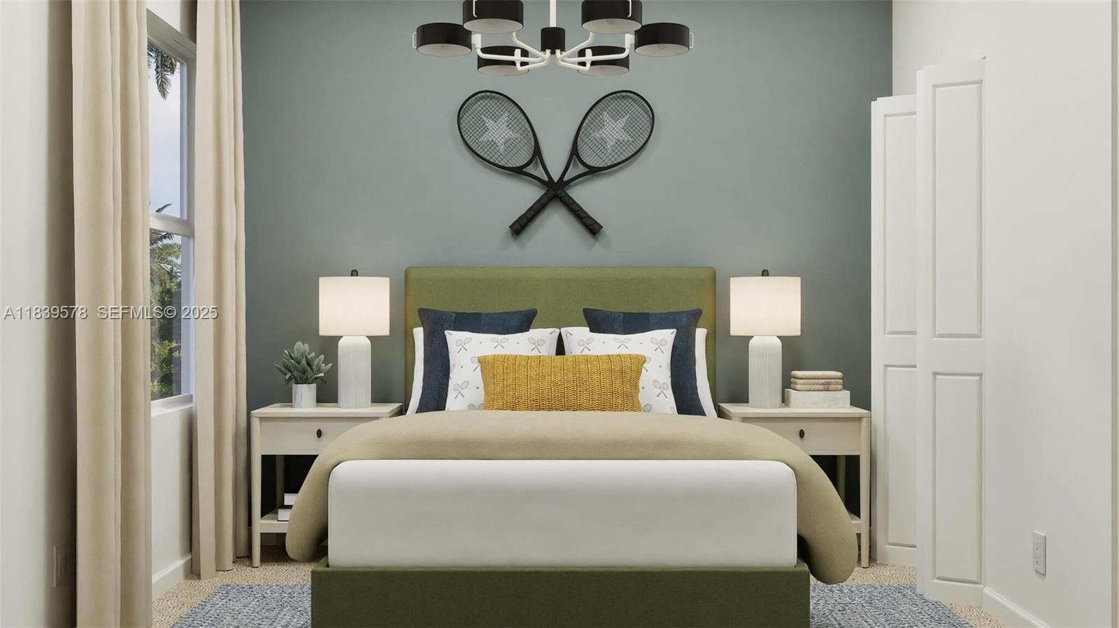 18849 Southwest 314th Street Homestead, FL 33030 - Photo 8 of 9 a bedroom with a bed and chandelier