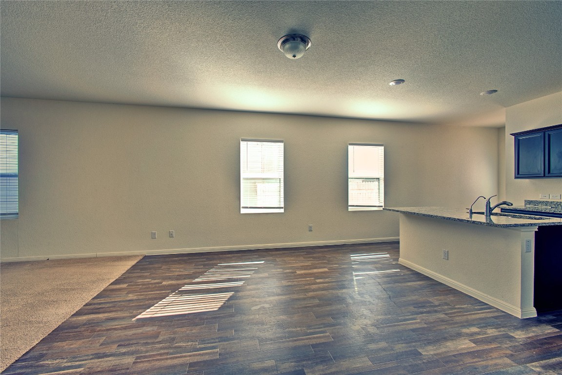 125 Woodpecker Run Jarrell, TX 76537 - Photo 6 of 22 Unfurnished living room with a textured ceiling and dark wood-style flooring
