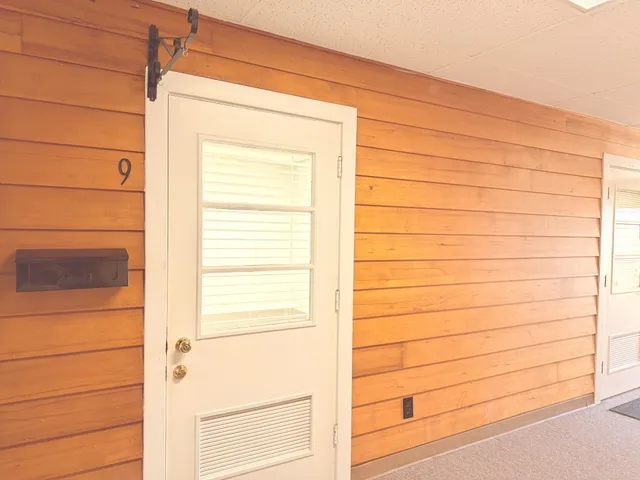 a view of a wooden door