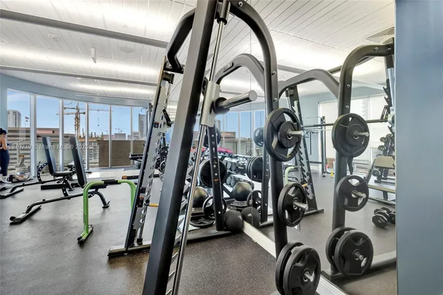 a view of a room with gym equipment