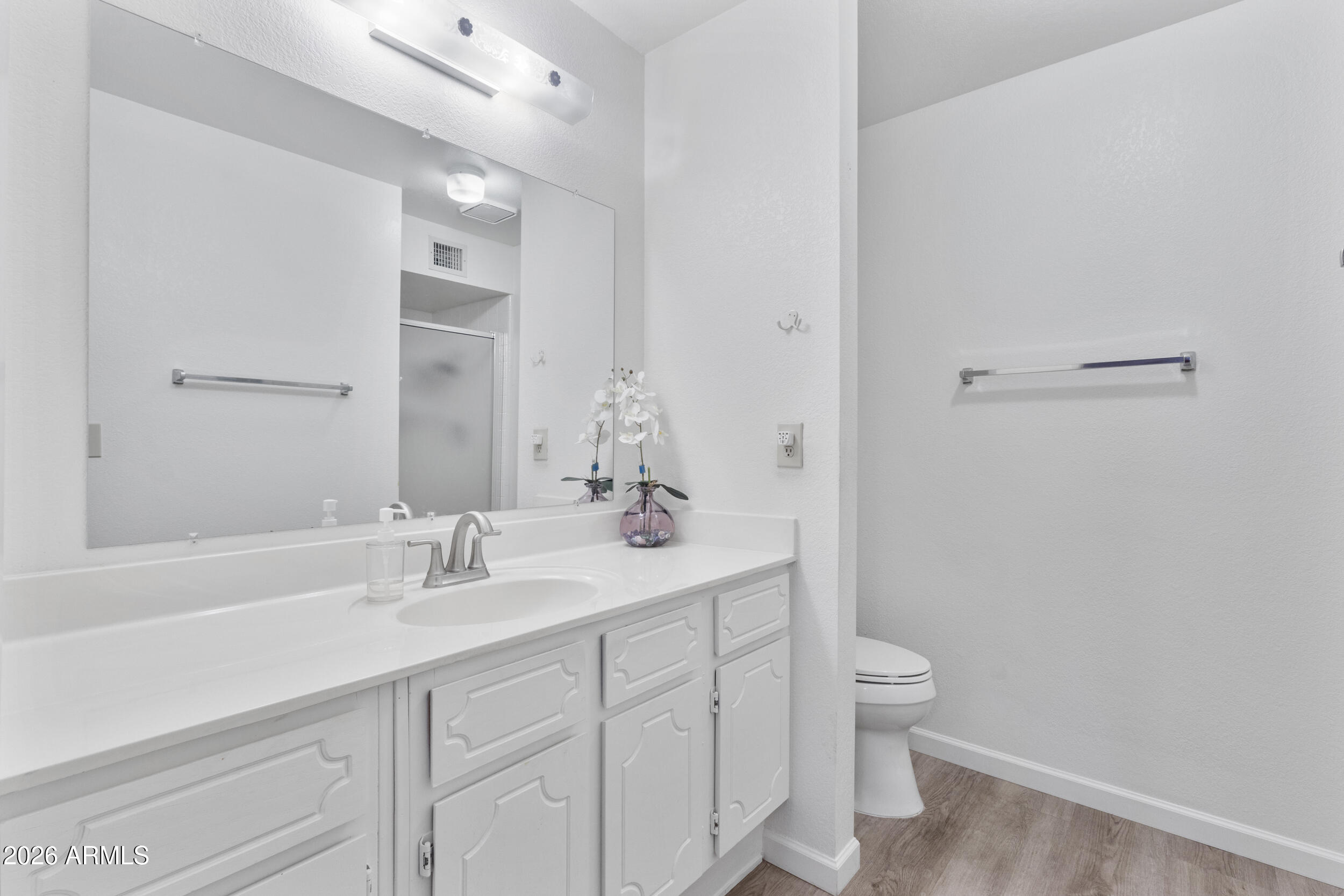 520 South Greenfield Road, Unit 39 Mesa, AZ 85206 - Photo 19 of 27 a bathroom with a sink a toilet a shower and a mirror