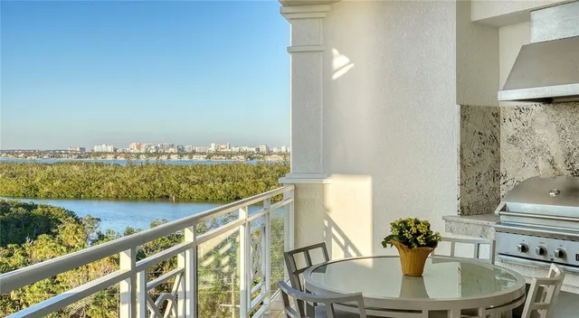 a view of a balcony and an ocean view