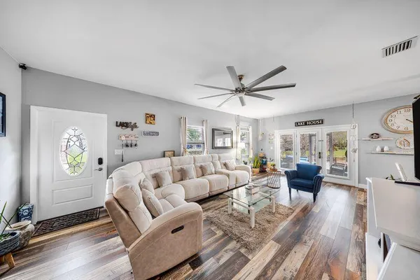 a kitchen with a stove and a microwave