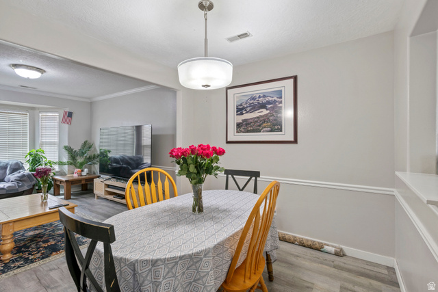 962 Independence Avenue Provo, UT 84604 - Photo 5 of 31 Dining space with light wood-style floors and a textured ceiling