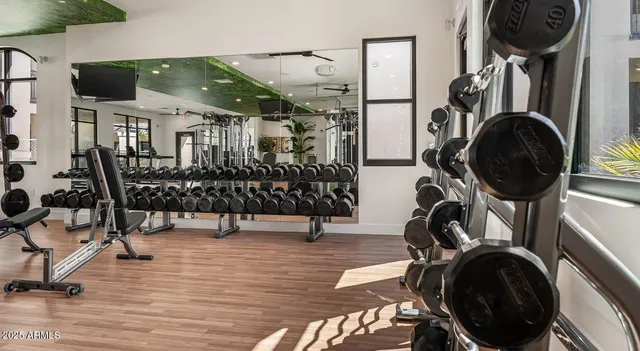 a view of a room with gym equipment