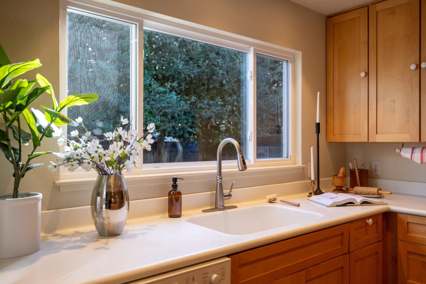 26571 Aspen Place Carmel, CA 93923 - Photo 15 of 46 a kitchen with a sink a counter and a potted plant