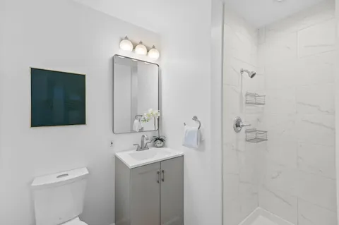 a bathroom with a toilet a sink and mirror