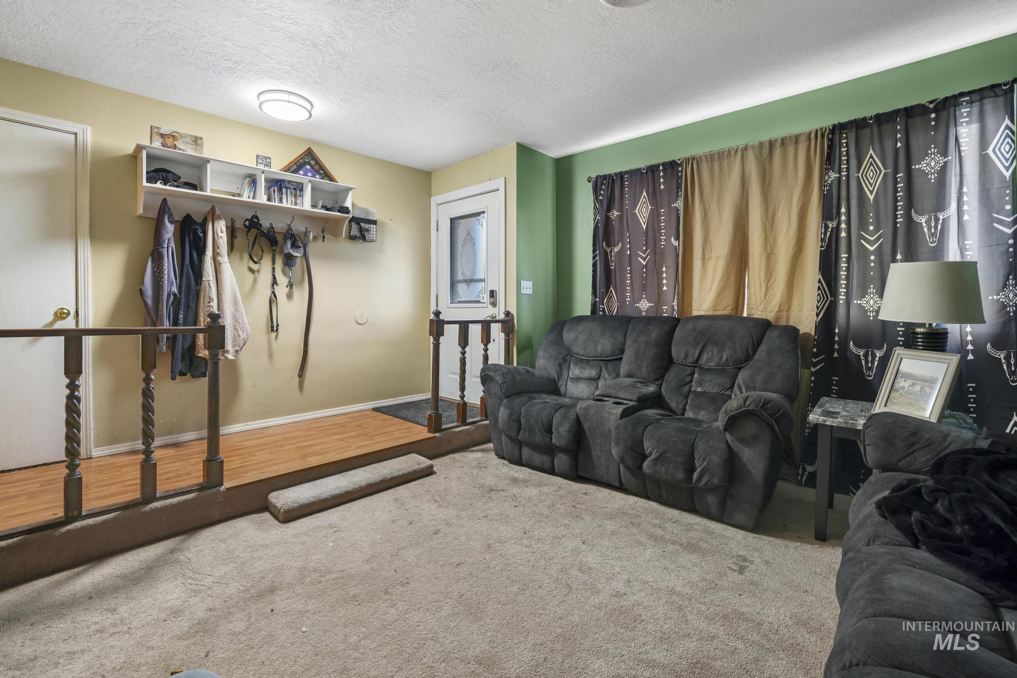 721 Beta Circle Twin Falls, ID 83301 - Photo 6 of 28 Living area with a textured ceiling and carpet flooring