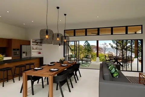 a view of a dining room and livingroom view
