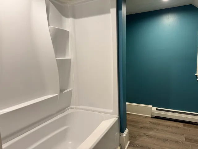 a bathroom with a bathtub