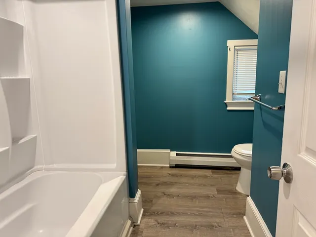 a bathroom with a bathtub