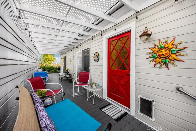 a backyard of a house with seating space