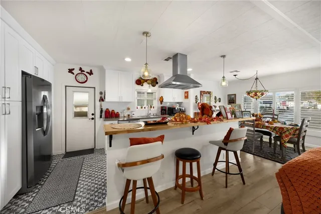 a view of a dining area with furniture