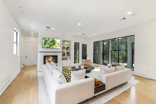 a view of cabinets and window