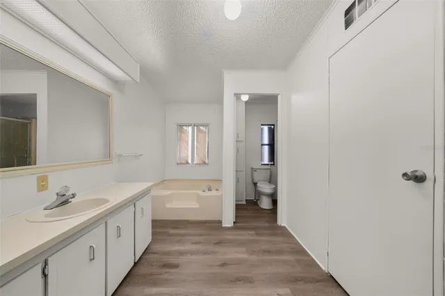 a bathroom with a sink a toilet and a tub