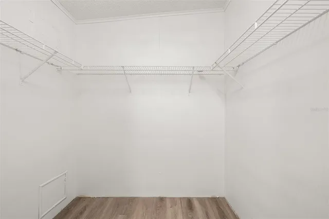 a view of a room with racks on the wall